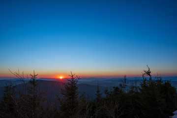 sunrise in the mountains early in the morning