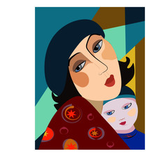 Colorful abstract background, cubism art style,mother and child