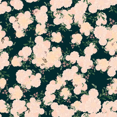 Seamless pattern with abstract flowers on darck Vector background. Creative color floral surface design.