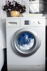 The concept of sea waves in the washing machine. The idea of unexpected association in life. When you sit at home on self-isolation, even the noise of washable laundry resembles the sound of surf.