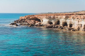 Fototapeta na wymiar Sea shore of Mediterranean sea at the south coast of Cyprus.
