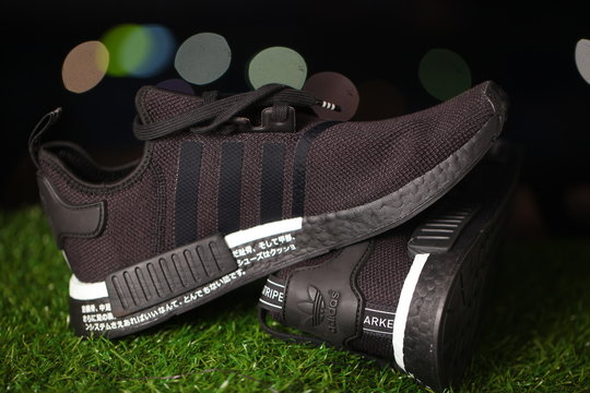 black sports shoes adidas model NMD_R1. Belarus,Minsk,2020