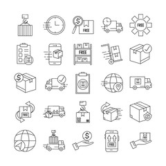 bundle of fast delivery and free delivery line style icons vector illustration design
