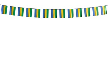 beautiful many Gabon flags or banners hangs on string isolated on white - any holiday flag 3d illustration..