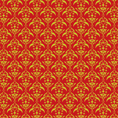 royal red and yellow classic vintage damask seamless pattern. ethnic indian, arabic, turkish, persian motif. baroque pattern.