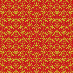 royal red and yellow classic vintage damask seamless pattern. ethnic indian, arabic, turkish, persian motif. baroque pattern.