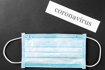 White medical mask coronavirus covid-19 on a black background