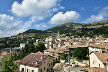 Fototapeta na wymiar Panoramic view of a town in the mountains of the Abruzzo region of Italy