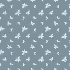 Fototapeta na wymiar Blue butterflies on a gray-blue background. Seamless watercolor pattern. For prints on fabric and paper, etc.