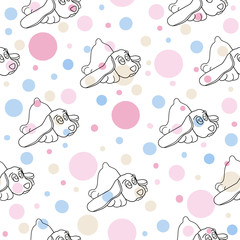 
Dogs drawing with pastel color dots isolated vector seamless pattern