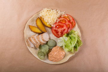 Prepared taco with different ingredients