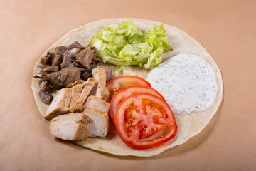 Prepared taco with different ingredients