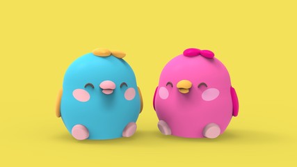 3d rillustration Kawaii chicken little birds cute cartoon character