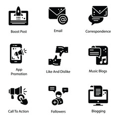Fototapeta premium Mobile Apps and Social Contacts Solid Icons Pack 