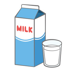 紙パックの牛乳とコップに注いだ牛乳