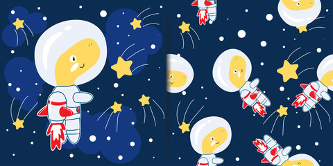 dino astronaut seamless pattern ready to print