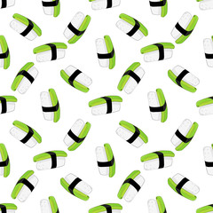 Vector seamless pattern with avocado nigiri sushi. Beautiful food design elements.