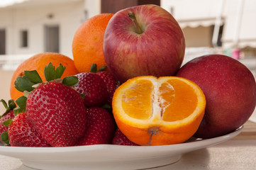 The Fruit On The Table, Strawberries, Oranges Ana Aples