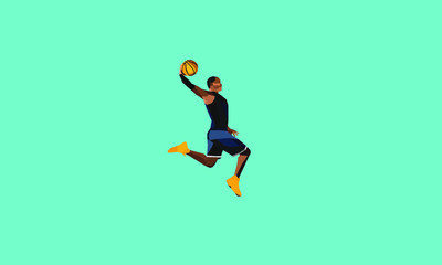 Fototapeta na wymiar slam dunk polygonal vector. basketball player. Polygonal abstract concept