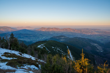 View from Lyse Mountain to Ostravice and Spruce Mountain , czech beskydy lysa hora