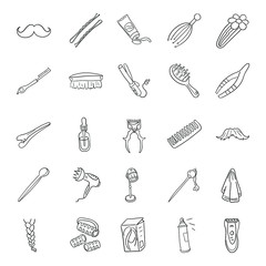 Hair Dress Salon and Grooming Doodle Icons Pack 