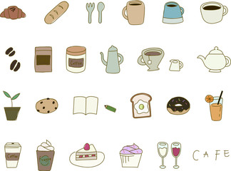 カフェの手描きイラストのセット かわいい シンプル ベクター Wall Mural Yugoro カフェの手描きイラストのセット かわいい シンプル ベクター Wall Mural Yugoro