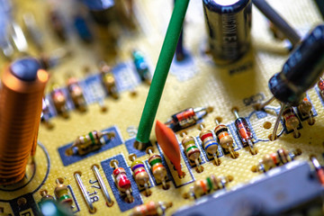 Fototapeta premium Electronic circuit board, Resistor, used for wallpaper, used as illustrated book,closeup