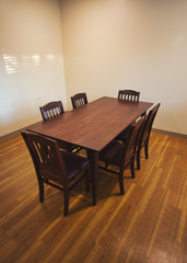 Empty table in empty room