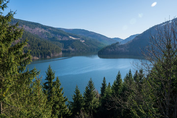 Fototapeta na wymiar dam in the mountains with beautiful nature around, Czech Beskydy Sance