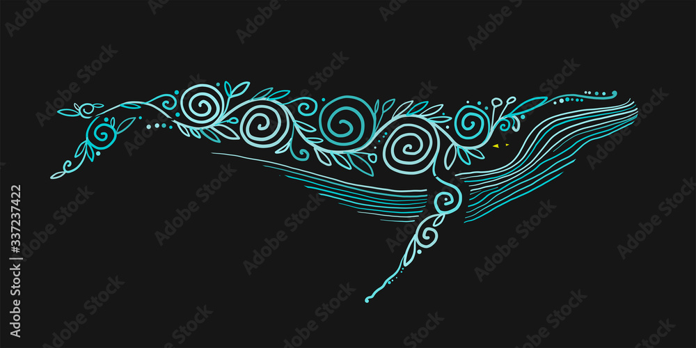 Fototapete Wild Whale with Ethnic Ornaments