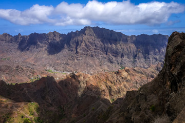 Fototapeta na wymiar Mountains landscape panoramic view in Santo Antao island, Cape Verde