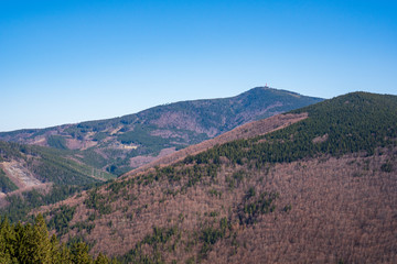 Fototapeta premium View of Lysa hora in Beskydy Mountains, Czech Beskydy Mountains