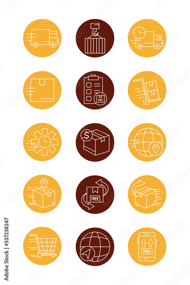 Aufkleber bundle of fast delivery and free delivery block line style icons vector illustration design