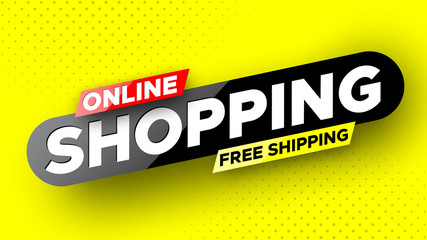 Online shopping free shipping banner. Template for delivery poster. Vector illustration.