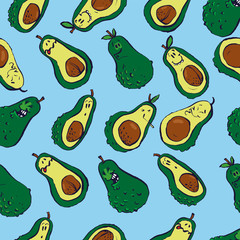 Funny avocado pattern. Calligraphy. Color vector illustration. Can be used for wrapping paper, wallpaper, fabric, gift wrap, backgrounds.