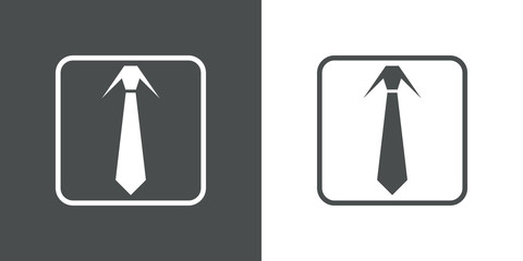 Icono plano lineal corbata en cuadrado en fondo gris y fondo blanco