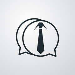Símbolo chat de oficina. Icono plano lineal corbata en goblo de habla en fondo gris
