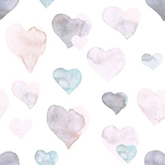 Fototapeta premium Seamless heart pattern. Hand painted watercolor. Graphic design element for web sites, stationary printables, fabric, scrapbooking etc.