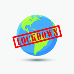 Earth with a lockdown stampel. coronavirus lockdown symbol. Coronavirus pandemic puts countries on lockdown. Lockdown concept for virus outbreak