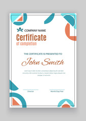 Abstract flat certificate with blue red geometry design elements. Modern blank with triangle sign. Vector illustration