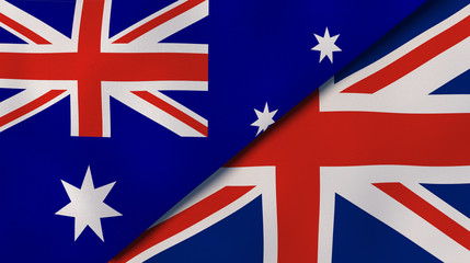 The flags of Australia and United Kingdom. News, reportage, business background. 3d illustration
