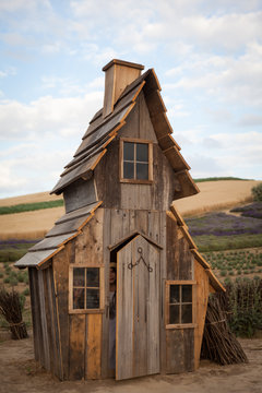 Happy Kids Having Fun Hiding In A Fantasy Wooden Playhouse