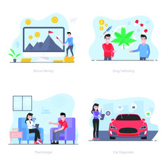 Business People Working Illustrations in Flat Style 