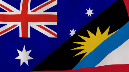 The flags of Australia and Antigua and Barbuda. News, reportage, business background. 3d illustration