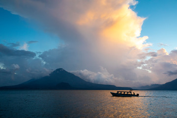 boat on a lake of Atitlan in Guatemala