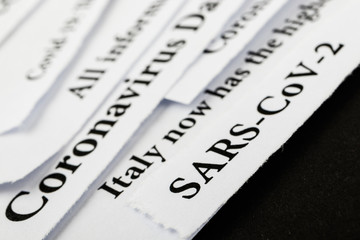 Coronavirus breaking news headline clippings from various newspapers reporting on the deadly disease.