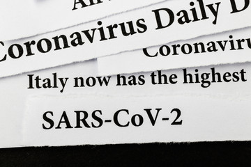 Coronavirus breaking news headline clippings from various newspapers reporting on the deadly disease.