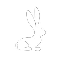Easter bunny rabbit line drawing on white background. Vector illustration.