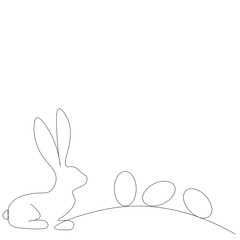 Easter bunny rabbit with eggs line drawing. Vector illustration.