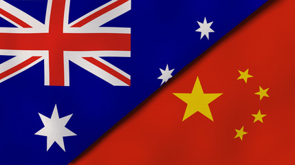 The flags of Australia and China. News, reportage, business background. 3d illustration